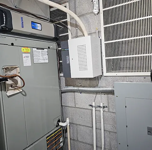 An air handler and air quality equipment in a mechanical room